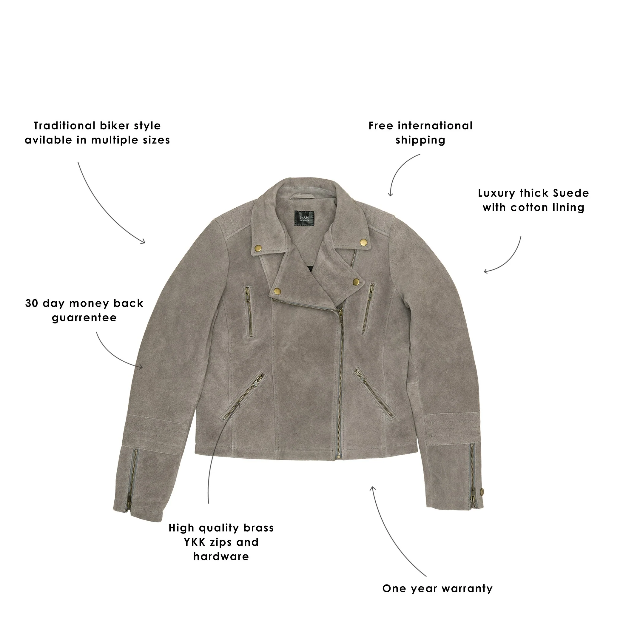 Ladies Suede Biker Jacket - Image 6