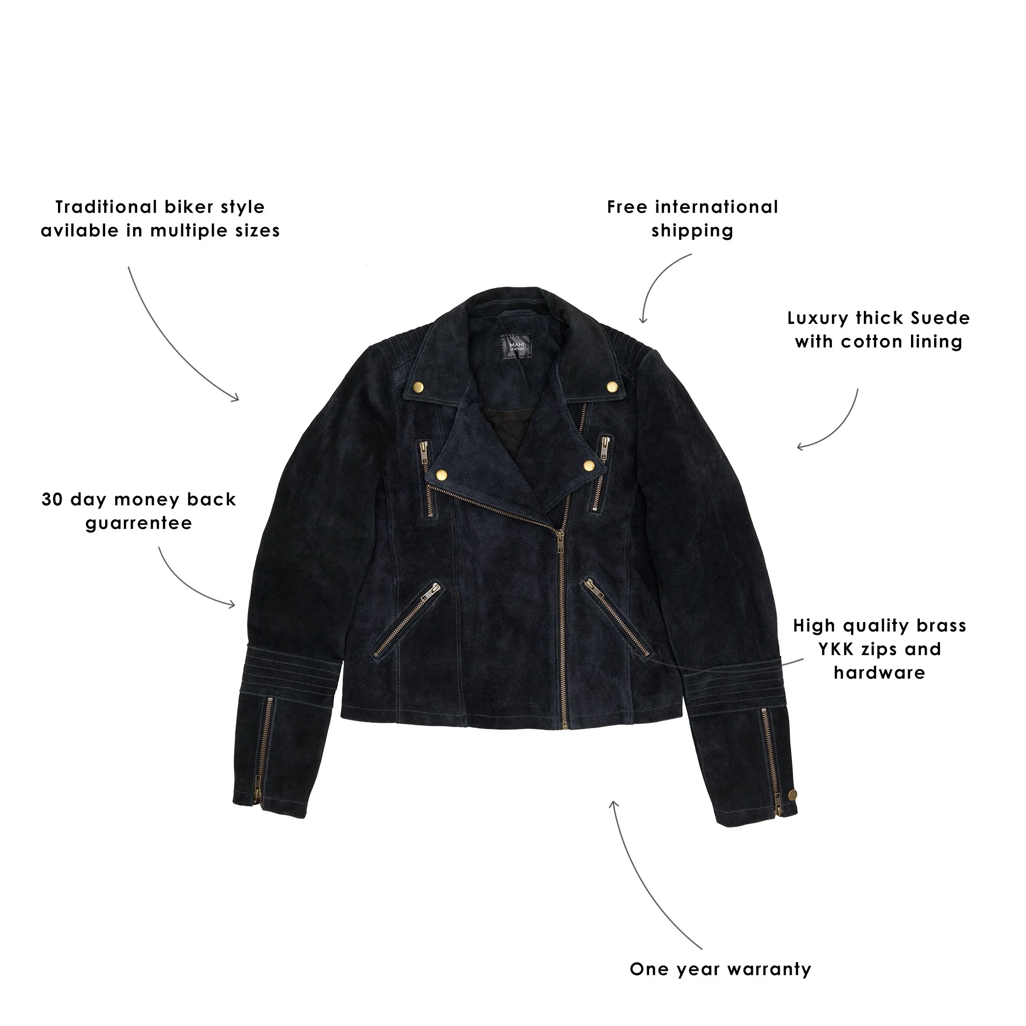 Ladies Suede Biker Jacket - Image 6