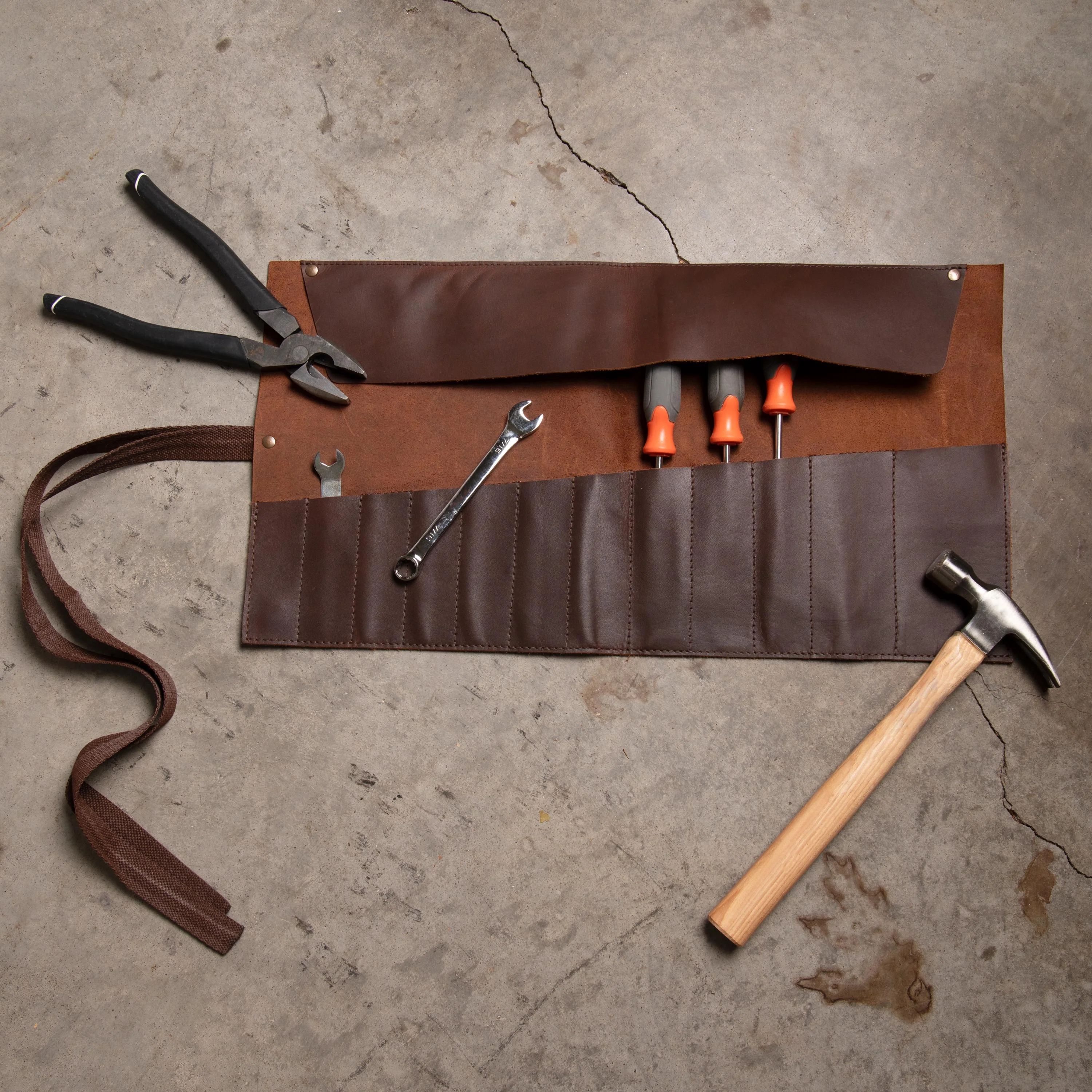 Laser Personalized Brown Leather Tool Wrap - Image 7