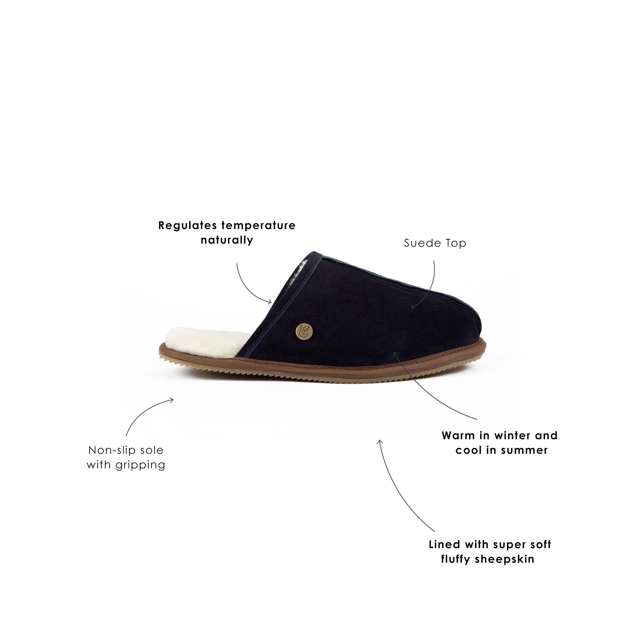 Men's Navy Sheepskin Slippers - Image 3